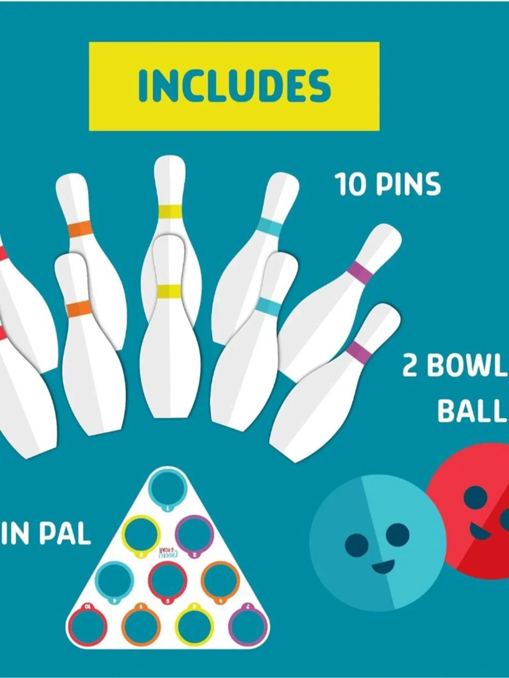 10-Pin Kids Bowling Set with Pin Pal – Indoor Active Game for Family Game Night,